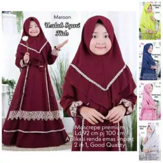 AESTRI Uzdah syar`i kids / gamis anak 9-12 tahun / stelan gamis dan hijab anak maroon navy lemon