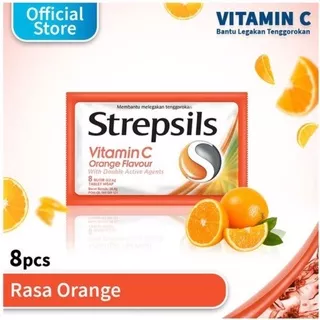 Strepsils Vitamin C Orange Flavour Permen Pelega Tenggorokan Isi 8 Butir