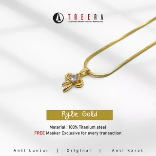 Treera - Kalung Titanium Gold Wanita Liontin Pita Permata Diamond Original Rylie