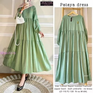 Long Dress Katun Rayon Style Hijab Ootd Remaja Wanita Kekinian Gamis Polos Maxi Umbrella Fashion Muslim Pataya Dress