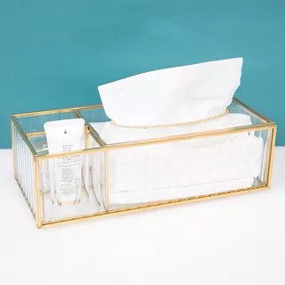 Kotak Tissue Kaca Stainless steel / Tempat tissue sekat