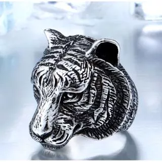 ?In stock?Men`s Retro Silver Gold Black Punk Tiger Head Ring Personality Fashion Trend Jewelry Party Gift Ring for man