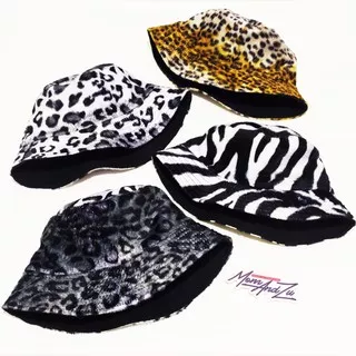 Topi Bucket Motif Hewan Citah Leopard Zebra Macan Jaguar Bahan Bludru Topi Pantai Mancing BucketHat