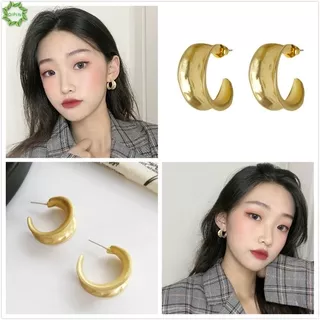 Cod Qipin 1pair Personality Exaggerated Retro Gold C-shaped Circle Hoop Earrings Jewelry for Party