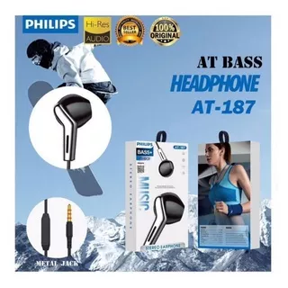 Handsfree Headset Earphone Philips AT-187 Plus Mic Stereo Suara Bagus