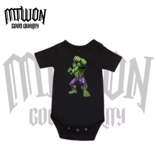 Kaos baju bayi jumper baby kids pendek HULK superhero avengers logo tulisan usia 0 1 2 3 4 5 6 7 8 9 10 11 12 bulan sampai umur 1 tahun adem jumpsuit babysuit romper bodysuit little anak kecil hitam style laki laki perempuan unisex nyaman lembut