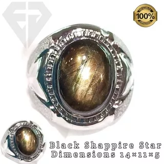 cincin permata batu black safir star asli natural ring monel handmade mewah atau batu bangsing star