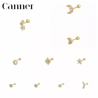 Canner 1pcs 925 Sterling Silver Stud Earrings Helix Heart Star Moon Piercing Earrings For Women Fine