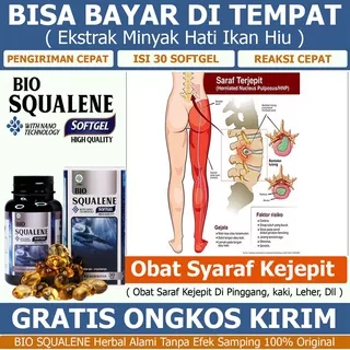 Obat syaraf saraf kejepit terjepit nyeri sakit pinggang punggung betis bokong obat herbal saraf kejepit pinggang Leher kaki sebelah kanan kiri obat nyeri sendi Tulang Lutut Asam Urat Rematik BIO SQUALENE Softgel Original