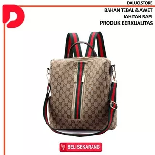 Tas Ransel Punggung Jinjing selempang G*CI resleting tengah 2 in 1 wanita branded murah impor F9P8