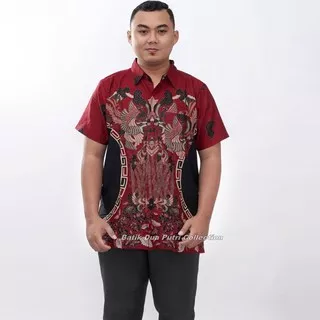 Mall Couple Batik kemeja Pria - Dress Wanita Lengan 7/8 Warna Merah Maron Size  S-M-L-XL-XXL-3L-4L-5