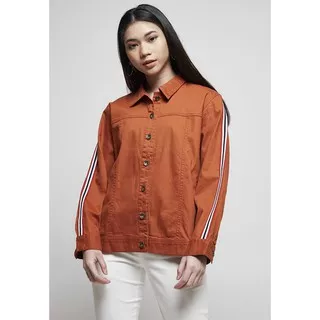 IHANG Soft Denim List Jacket Maroon Jaket Jeans Wanita