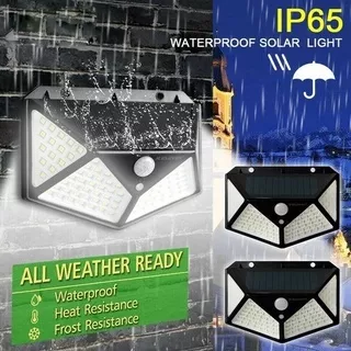 Lampu Tembok outdoor sensor gerak PIR tenaga surya Lampu Taman Solar Panel 100 LED Anti Air Lampu Pagar waterproof luar ruangan Solar Lights Outdoor 100 Led Bright Motion Sensor Light Wide Angle Wireless Waterproof IP65 Wall Lights for Garden Wall Street