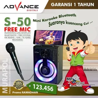 Advance S-50 , Speaker Portable Mini Bluetooth Karaoke S50 Free Mic Original
