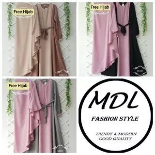 Syafira FREE HIJAB- Gamis Baju Dress Wanita Syari Busui Muslim Wanita Kondangan Nikahan Seragaman Hijab Kerudung Renda Bawah Warna Polos Milo Coksu Coklat Susu Mocca Latte Cream Abu Abu Grey Dusty Baby Pink Muda Hitam Black Pink /Modellofashionstyle