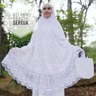 Mukena bordir renda Mewah Tasikmalaya Putih full Cantik bahan katun Semi Sutra/Alat Sholat Wanita