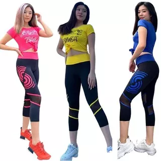 Pakaian Senam Wanita Setelan Dance Sport Zumba Fitnes Gym Leging Strong dan Crop Zumba Ikat