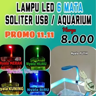 lampu aquarium led 6 mata nyala putih dan warna