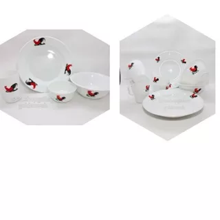 Peralatan makan set motif ayam/ alat makan motif ayam / set ayam jago putih