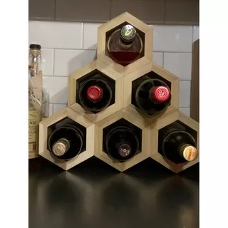Nanhayu Govinda  - Wooden Hexagon Wine Rack, Rak Wine Kayu Model Hexagonal, Rak Minuman Model Hexagon