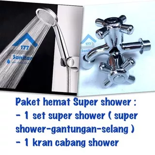 Paket Super Shower Hemat Air Murah 9959A11- HandShower Tekanan Turbo Semprotan Hand shower dan kran cabang keran air
