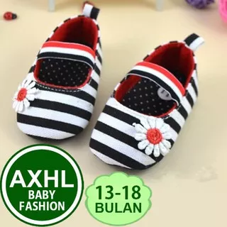 FLOWER STRIPE BLACK Baby Girl Prewalker Sepatu Bayi Perempuan Warna Hitam Garis 13 14 15 17 18 Bulan