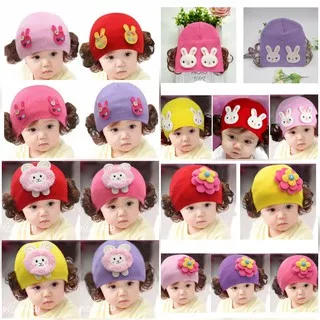 Topi Kupluk Rajut rambut palsu wig Bayi Anak Perempuan