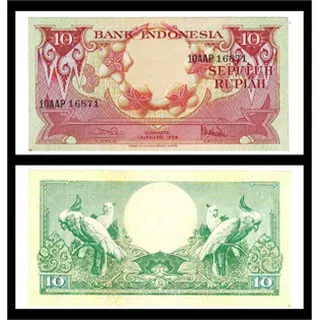 Uang kuno kertas rp. 10 rupiah seri bunga tahun 1959 koleksi,mahar dll