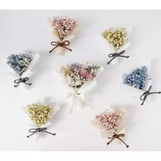 Dried Baby Breath Flower Bouquet mini/ Buket Bunga Kering Baby breath mini kecil (biru-kuning-pink)