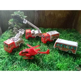 Mainan Miniatur Mobil Pemadam kebakaran , Helikopter , Ambulance Pemadam Armed Forces Play Together