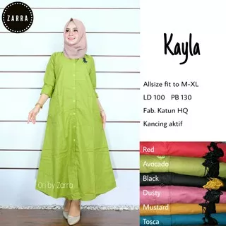 realpict KAYLA ld 100 long maxi dress muslim wanita motif warna polos kancing depan lengan panjang