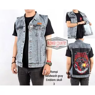 rompi jeans vest jeans emblem tengkorak motor harley davidson