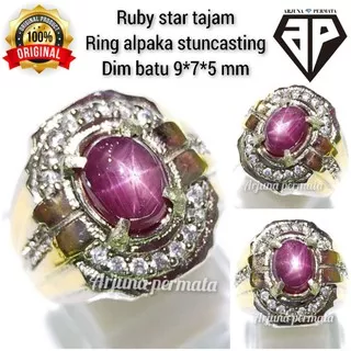 cincin batu permata Ruby Burma star tajam