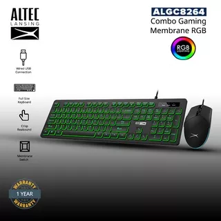 Keyboard Mouse Combo Altec Lansing ALGC-8264 - Membrane Gaming Keyboard / 6400DPI Gaming Mouse / Koneksi USB Kabel / Kompatibel untuk Windows & MacOS / Keyboard Ringan & Tipis / Keyboard Mouse RGB