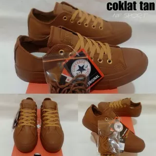 LARIS Sepatu converse kulit leather pendek coklat tua dan tan sneakers premium bnib pria import