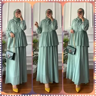 Baju Setelan Wanita Muslim Atasan + Rok Layla Set Wanita Terbaru Setelan Wanita Kekinian Ceruty Babydoll Baju Set Muslim Murah