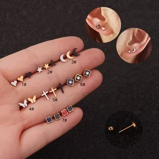 1Piece Heart Star Clover Stainless Steel Zircon Stud Earrings Cute Tragus Ear Stud Piercing Body Jewelry