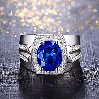 Cincin Emas Putih Safir Alami Berlian Kristal Biru Perak Aksesoris Fashion Pernikahan Pria Wanita Rings