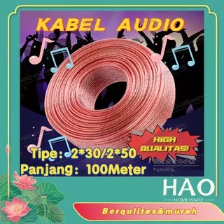 Kabel listrik transparan/kabel audio/super promo 2x30/2x50 100Meter/kabel transparan/kabel music