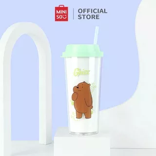 Miniso Botol Minum We Bare Bears Straw Tumbler Tumbler Jerami Plastik Botol Minum Sedotan