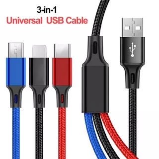 Kabel Data 3 in 1 USB Fast Charging Cable Micro USB Type C iPhone Android for Mobile Phone