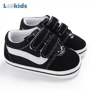 Sepatu Prewalker Bayi Laki Laki Perempuan Umur 0 - 12 Bulan Sepatu Prewalker Bayi Sepatu Sneakers Anak Bayi Laki Laki Perempuan Sepatu Slip on Anak Bayi Laki Laki Perempuan Murah Baby Prewaker Shoes Umur 0 - 14 Bulan, umur 1 Tahun Lookids Hitam LK03