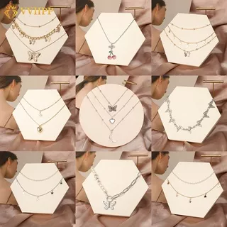 Fashion Star Butterfly Pendant Necklace Gold Silver Necklaces Korean Chain Choker Women Jewelry Accessories
