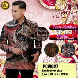 Baju Batik Pria Lengan Panjang Premium Kemeja Batik Aluna Cowok Dewasa Modern Slimfit Mewah keren