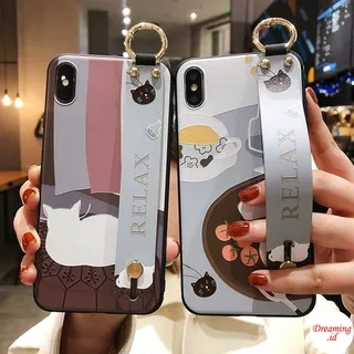 Case Samsung Galaxy M51 A21S A20S A71 A51 4G A31 A50S A30S A70 A50 A30 A20 A10 A7 2018 A42 5G 3D Relief Soft TPU Case with Wristband Motif Breakfast and White Cat