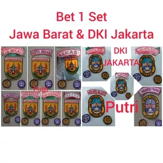 Bet Set Bordir Pramuka Perempuan Set Jawa Barat DKI Jakarta Atribut Logo Emblem Sekolah Patch