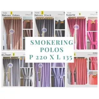 Hordeng Pintu Gorden Jendela Motif Polos Emboss Model Smokering 12 Ring 6 Gelombang