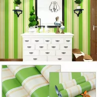 Wallpaper Dinding Garis Hijau/Salur Hijau | Wallpaper Sticker Dinding 45cm x 10m