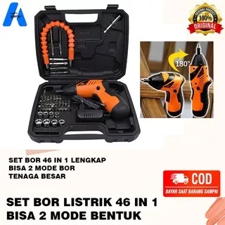 SET BOR LISTRIK CORDLESS 46 IN 1 MATA BOR ELEKTRIK GRINDER MATA BOR SET ALAT PERKAKAS MATA OBENG SET