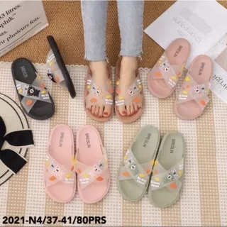 Sandal Slip on slop perempuan S37-41 motif my bear friend lucu sandal formal sandal rumahan bahan empuk